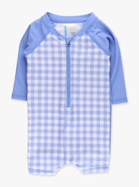 RuffleButts + RuggedButts Periwinkle Blue Gingham One PC RashGuard