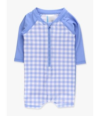 RuffleButts + RuggedButts Periwinkle Blue Gingham One PC RashGuard
