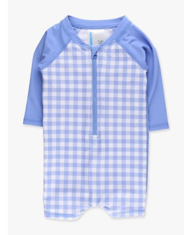 RuffleButts + RuggedButts Periwinkle Blue Gingham One PC RashGuard