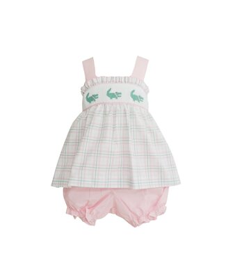 Krewe Julie Smocked Gator Plaid Bloomer Set