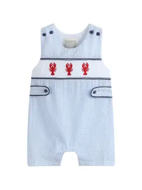 Lil Cactus Crawfish Smocked Stripe Shortall