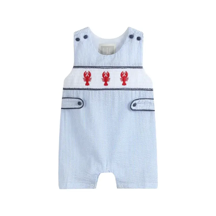 Lil Cactus Crawfish Smocked Stripe Shortall