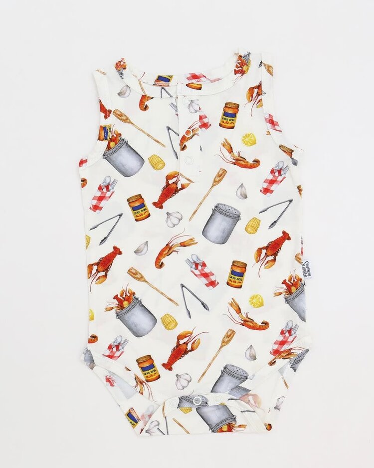 Southern Slumber Crawfish Boil Bamboo Henley Onesie