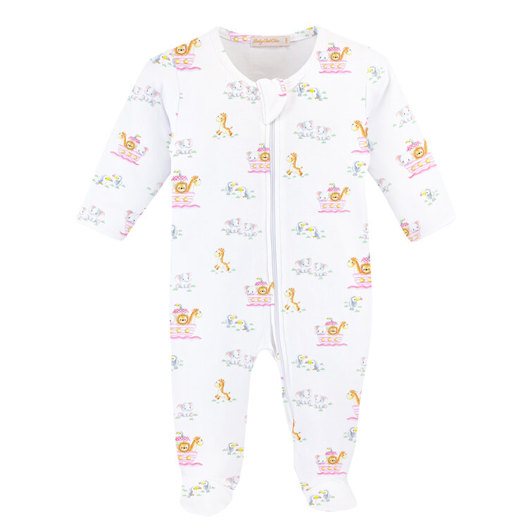 Baby Club Chic Noah's Ark Pink Zipped Footie