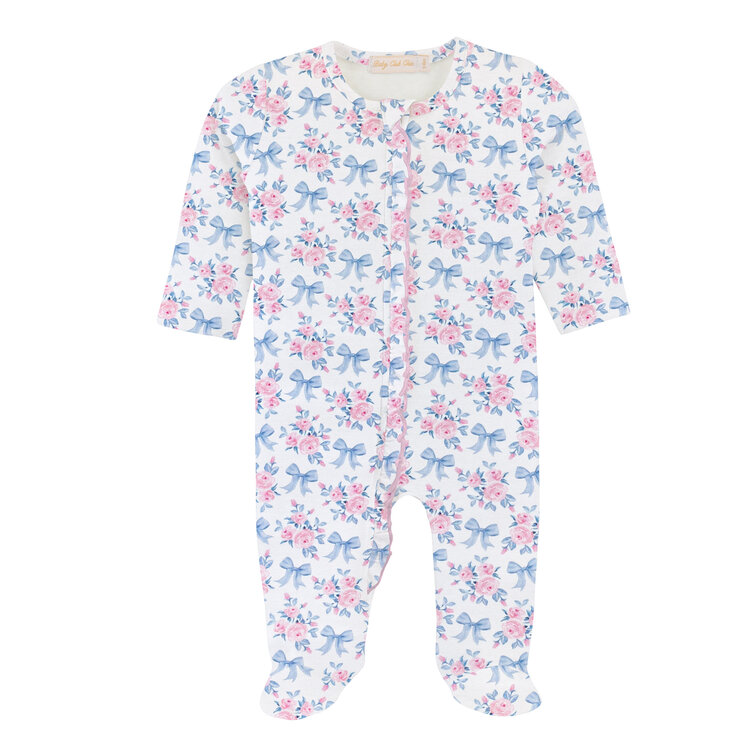 Baby Club Chic Blue Floral Bows Ruffle Footie