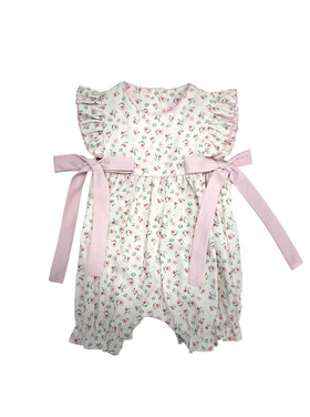 Petit Bebe Pink Floral Romper w/ Side Bows