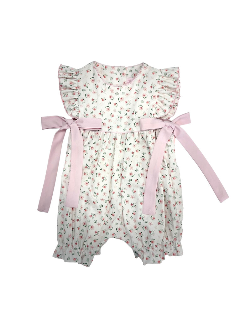 Petit Bebe Pink Floral Romper w/ Side Bows