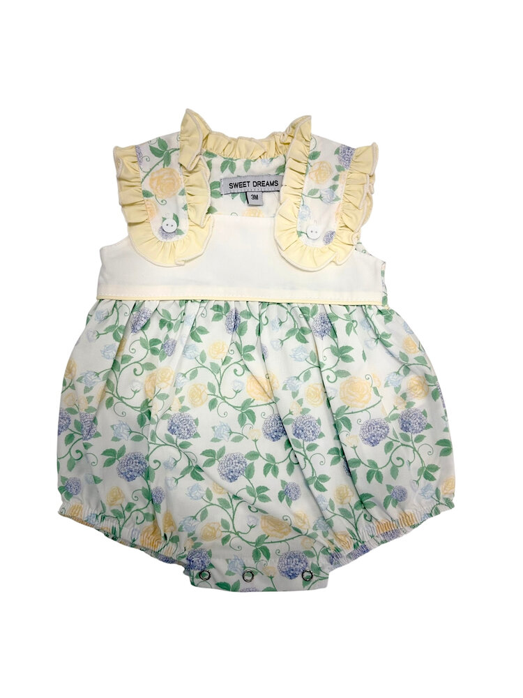 Sweet Dreams Yellow Floral Ruffle Shoulder Bubble
