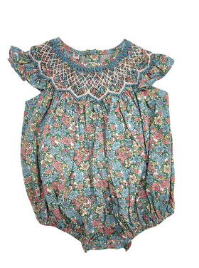 Sweet Dreams Amelia Teal Floral Smocked Bubble