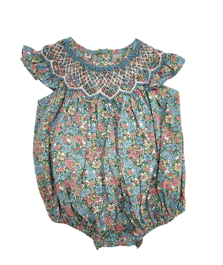 Sweet Dreams Amelia Teal Floral Smocked Bubble