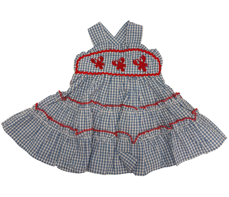 Lil Cactus Blue Gingham Crawfish Layered Sundress