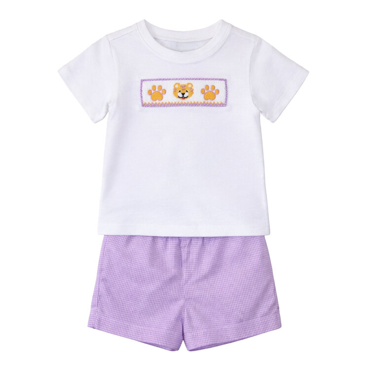 Krewe Tiger Gingham Smocked Short Set