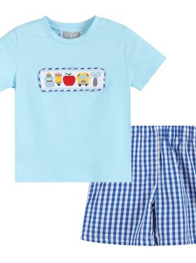 Lil Cactus Light Blue Smocked School Short Set