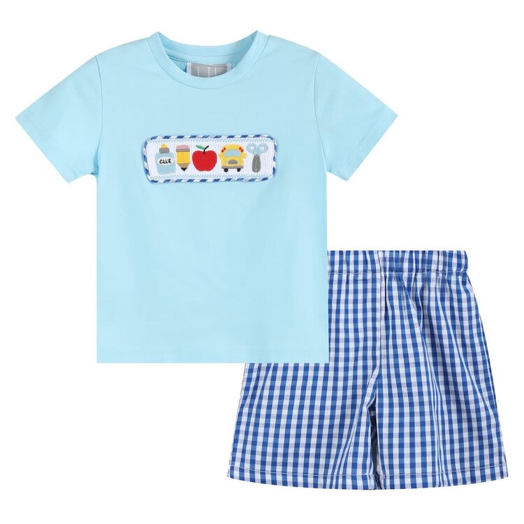 Lil Cactus Light Blue Smocked School Short Set