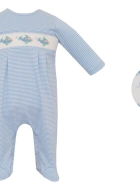Petit Bebe Airplane Blue Stripe LS Footie