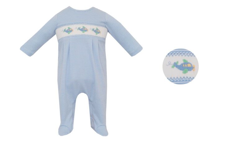Petit Bebe Airplane Blue Stripe LS Footie