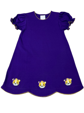 Whimsy Bay Purple & Gold Tiger Scalloped Dress