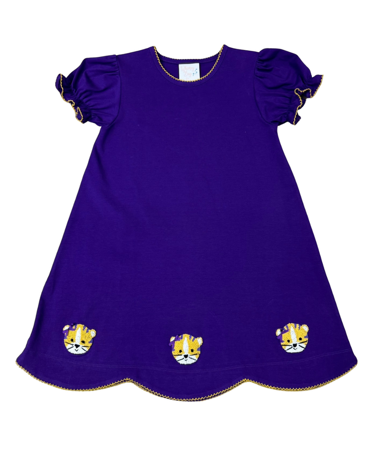 Whimsy Bay Purple & Gold Tiger Scalloped Dress