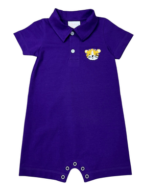 Whimsy Bay Purple & Gold Tiger Polo Romper