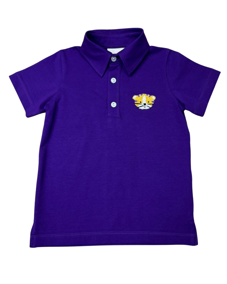 Whimsy Bay Purple & Gold Tiger Polo Shirt