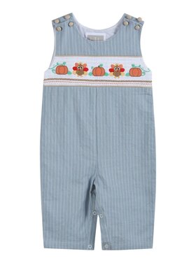 Lil Cactus Light Blue Pinstripe Turkey Smocked Overalls