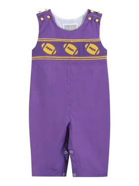 Lil Cactus Purple & Gold Football Smocked Overalls