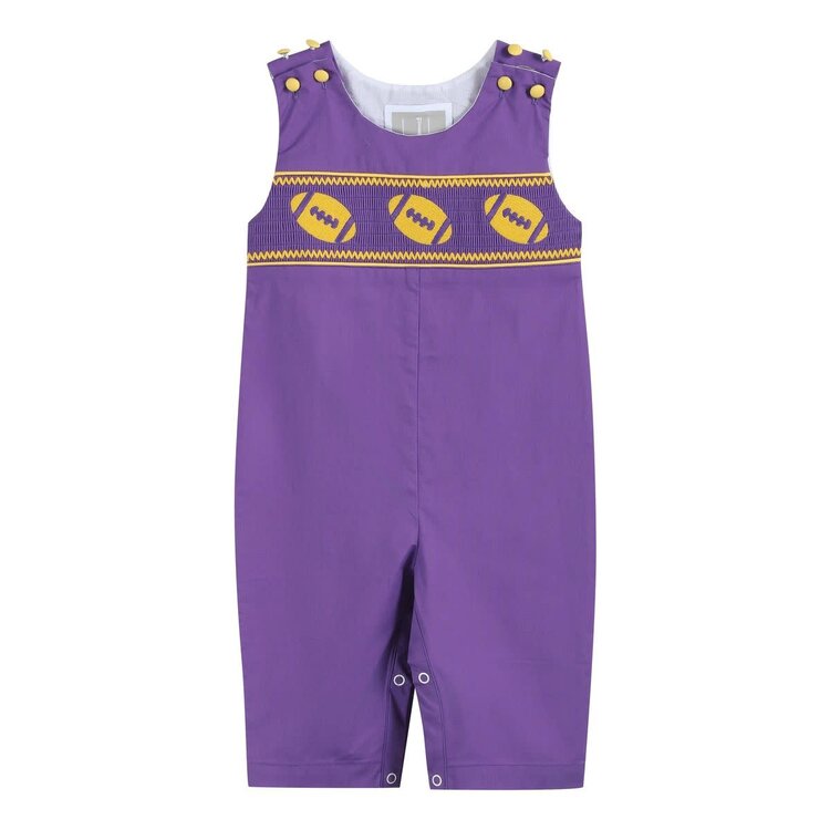 Lil Cactus Purple & Gold Football Smocked Overalls