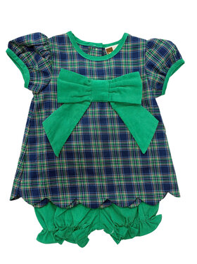 Banana Split Mia Bow Bloomer Set, Green/Navy Plaid