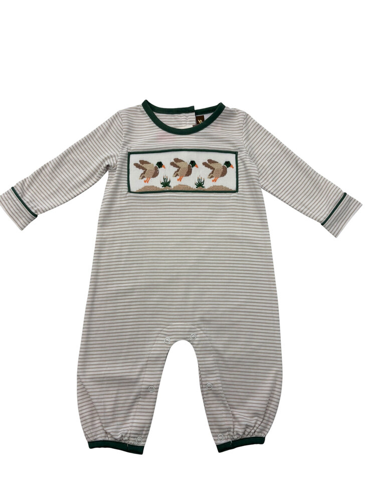 Banana Split Mallard Duck Smocked Boy Romper