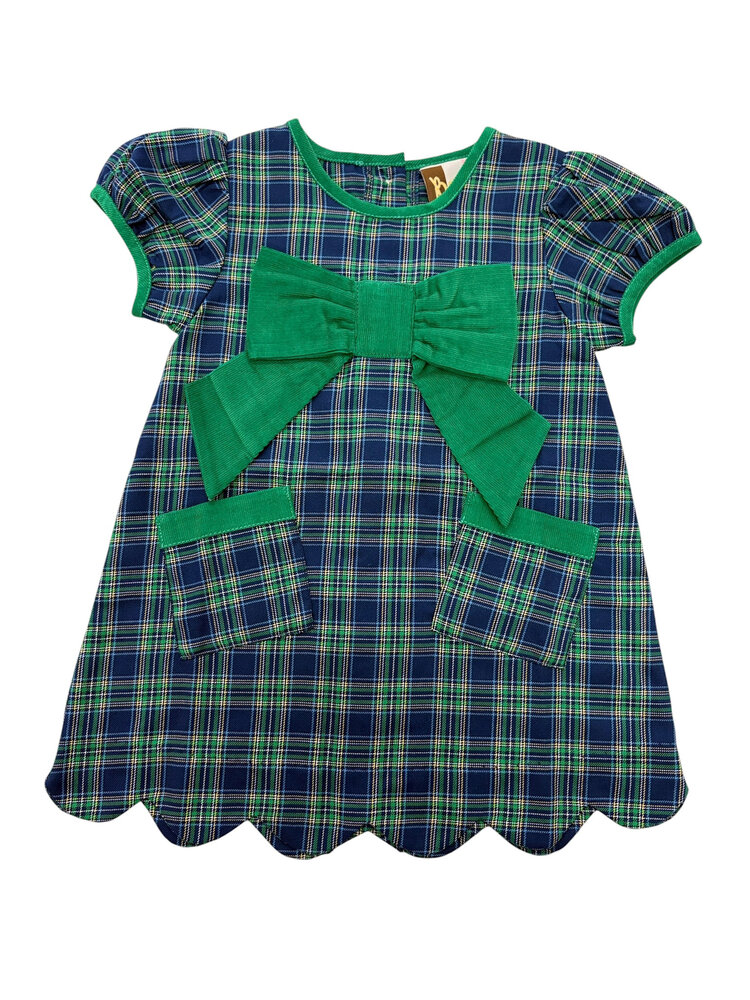 Banana Split Amelia Bow Dress, Green & Navy