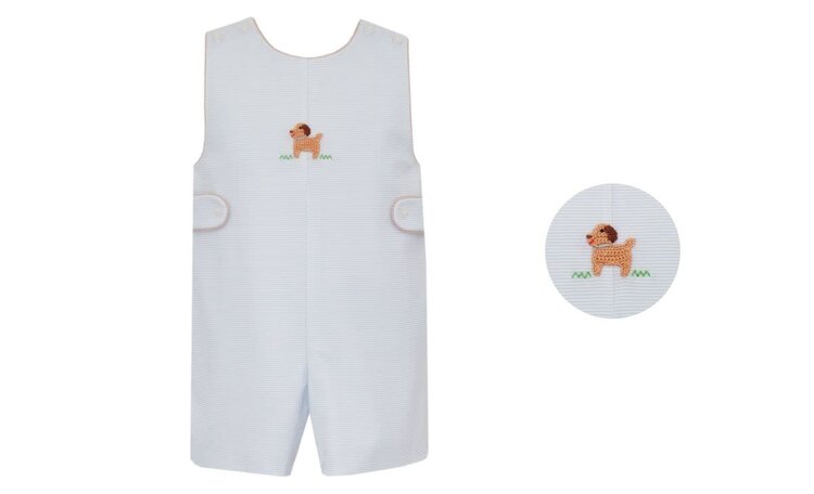 Petit Bebe Light Blue Stripe Puppies Jon Jon