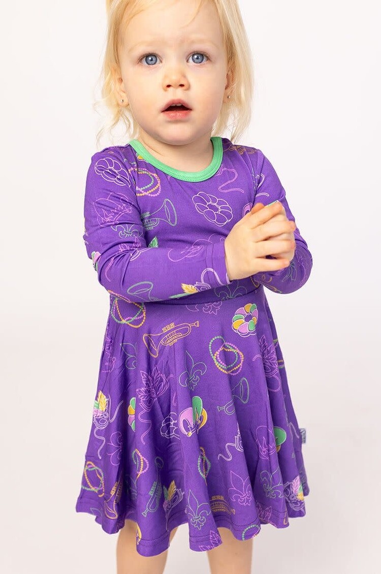 Southern Slumber Mardi Gras Bamboo LS Twirl Dress