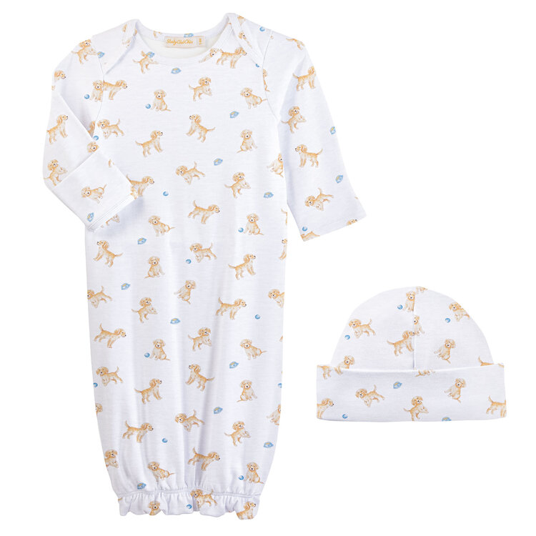 Baby Club Chic Tiny Puppies Gown & Hat Set
