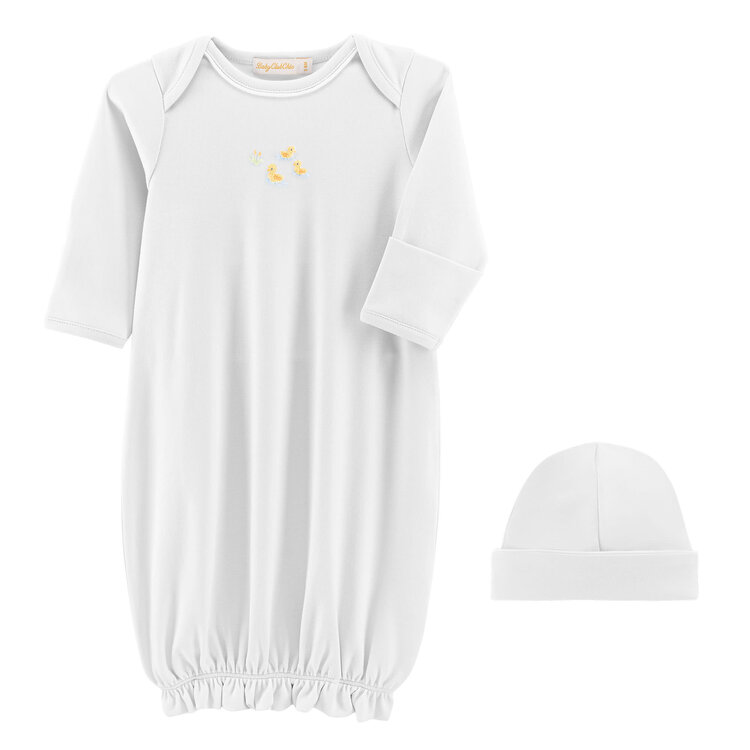 Baby Club Chic Three Little Ducks Embroidered Gown & Hat Set