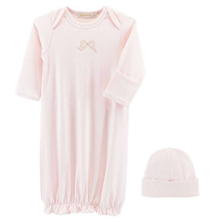 Baby Club Chic Pretty Bows Embroidered Gown & Hat Set