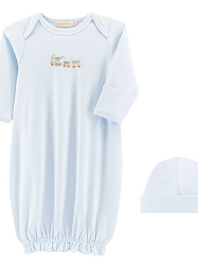 Baby Club Chic Little Train Embroidered Gown & Hat Set