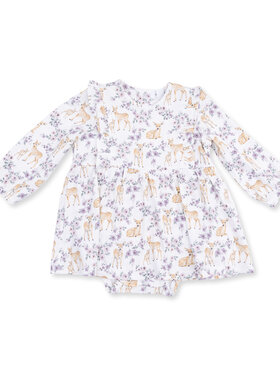 Angel Dear Floral Deer LS Ruffle Bodysuit Dress