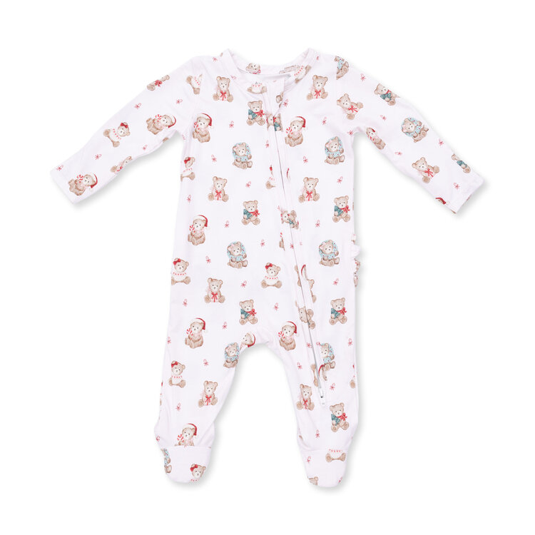 Angel Dear Pink Christmas Teddy Bears 2 Way Zipper Footie