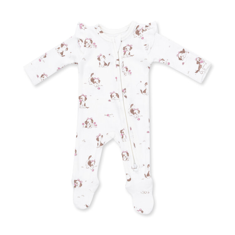 Angel Dear Explorer Puppy 2 Way Ruffle Sleeve Zipper Footie