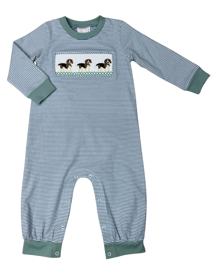 Whimsy Bay Beagle Smocked Romper