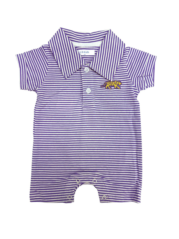 LuLu BeBe LSU Tiger Purple Stripe Romper