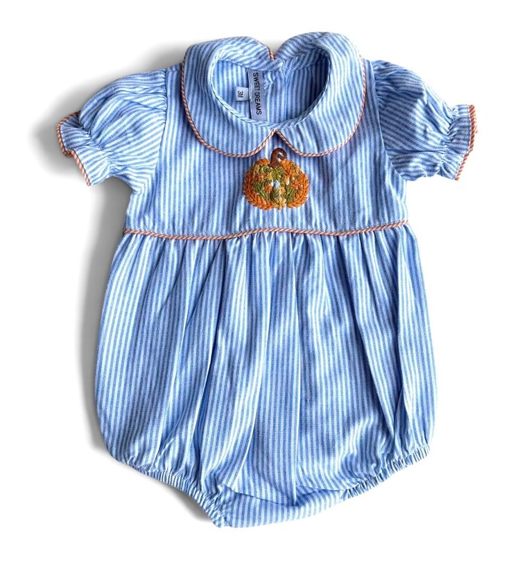 Sweet Dreams Pumpkin Blue Stripe Girl Bubble