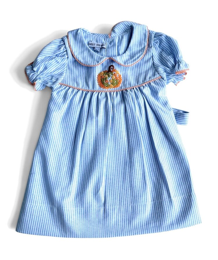 Sweet Dreams Pumpkin Blue Stripe Dress