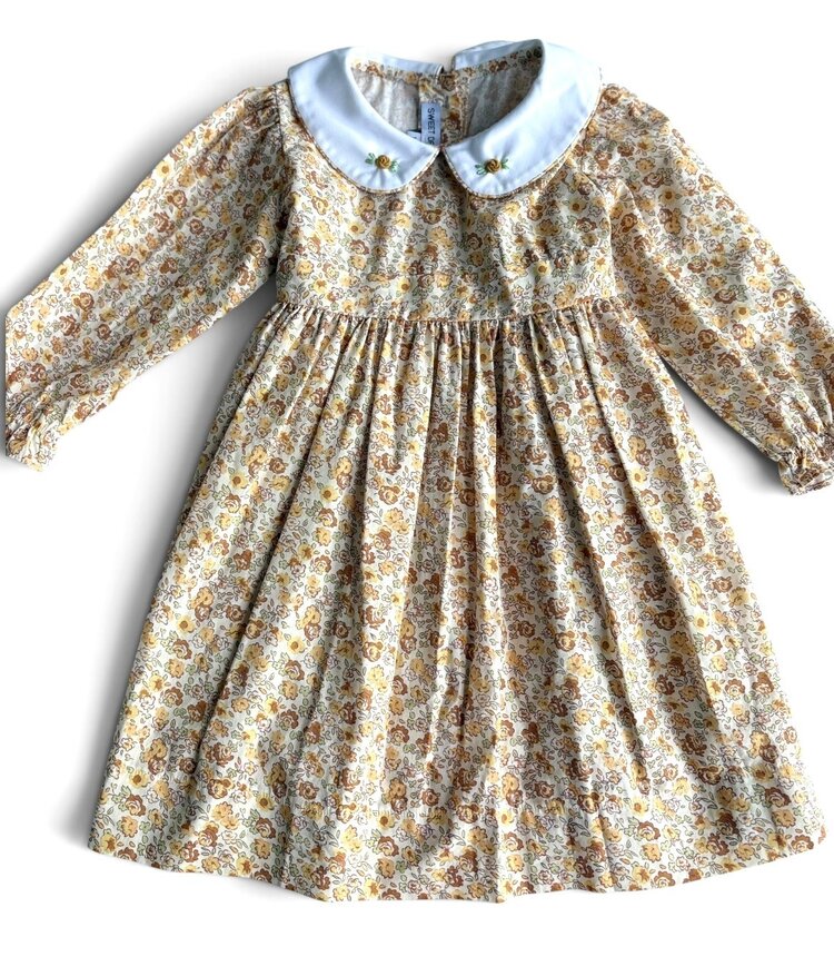 Sweet Dreams Yellow Floral Dress w/ Rosebud