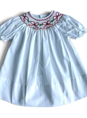 Sweet Dreams Red Bows & Garland White Smocked Dress