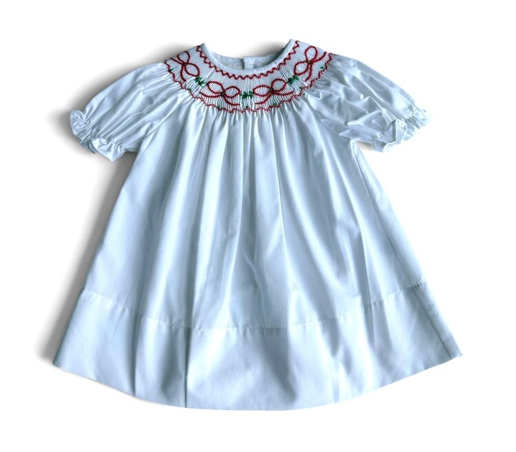 Sweet Dreams Red Bows & Garland White Smocked Dress