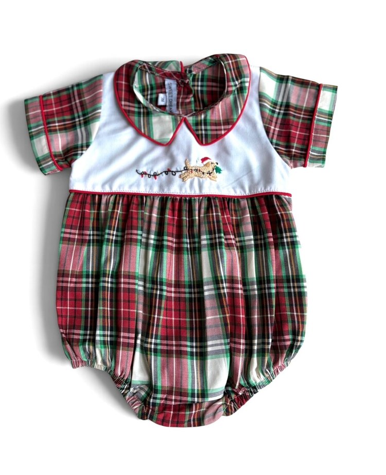Sweet Dreams Dog Christmas Lights Plaid Boy Bubble