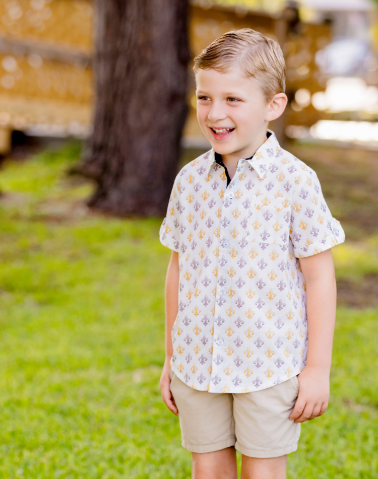 Nola Tawk Black & Gold Fleur de Lis Collared Shirt