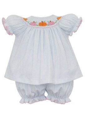 Petit Bebe Pumpkin Blue Gingham Bishop Bloomer Set