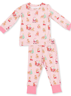 Angel Dear Vintage Reindeer & Santa Pink LS Loungewear Set